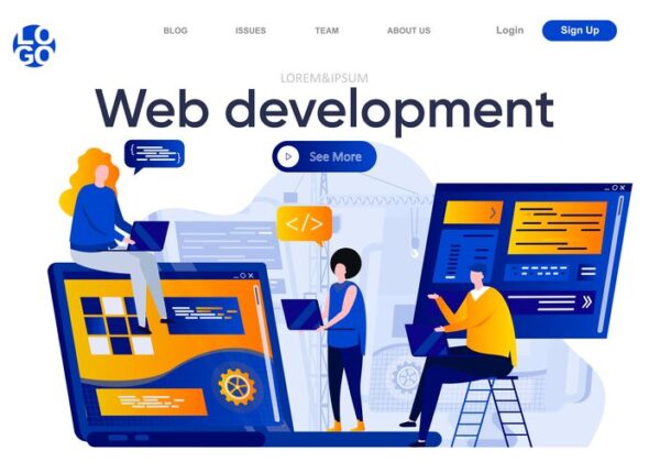 web-development-flat-landing-page-creative-team-designers-developers-work-together-illustration-full-stack-development-software-engineering-web-page-composition-with-people-characters_9209-3545