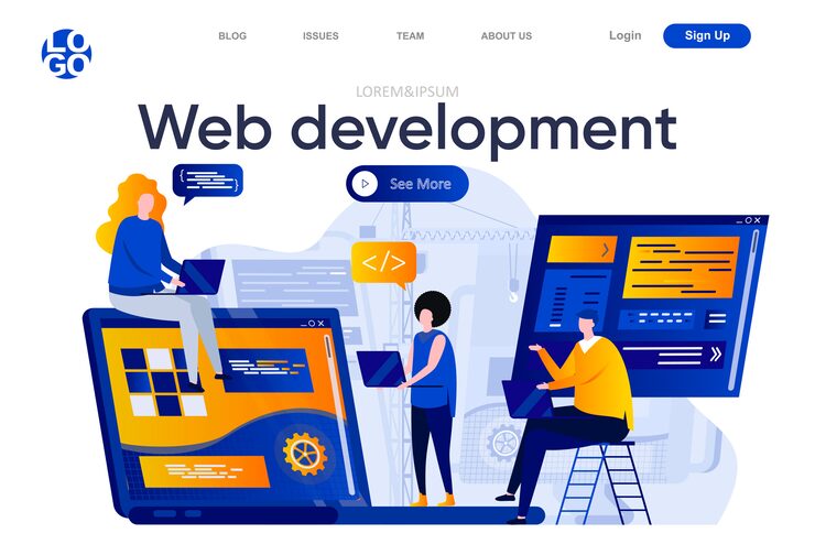 web-development-flat-landing-page-creative-team-designers-developers-work-together-illustration-full-stack-development-software-engineering-web-page-composition-with-people-characters_9209-3545